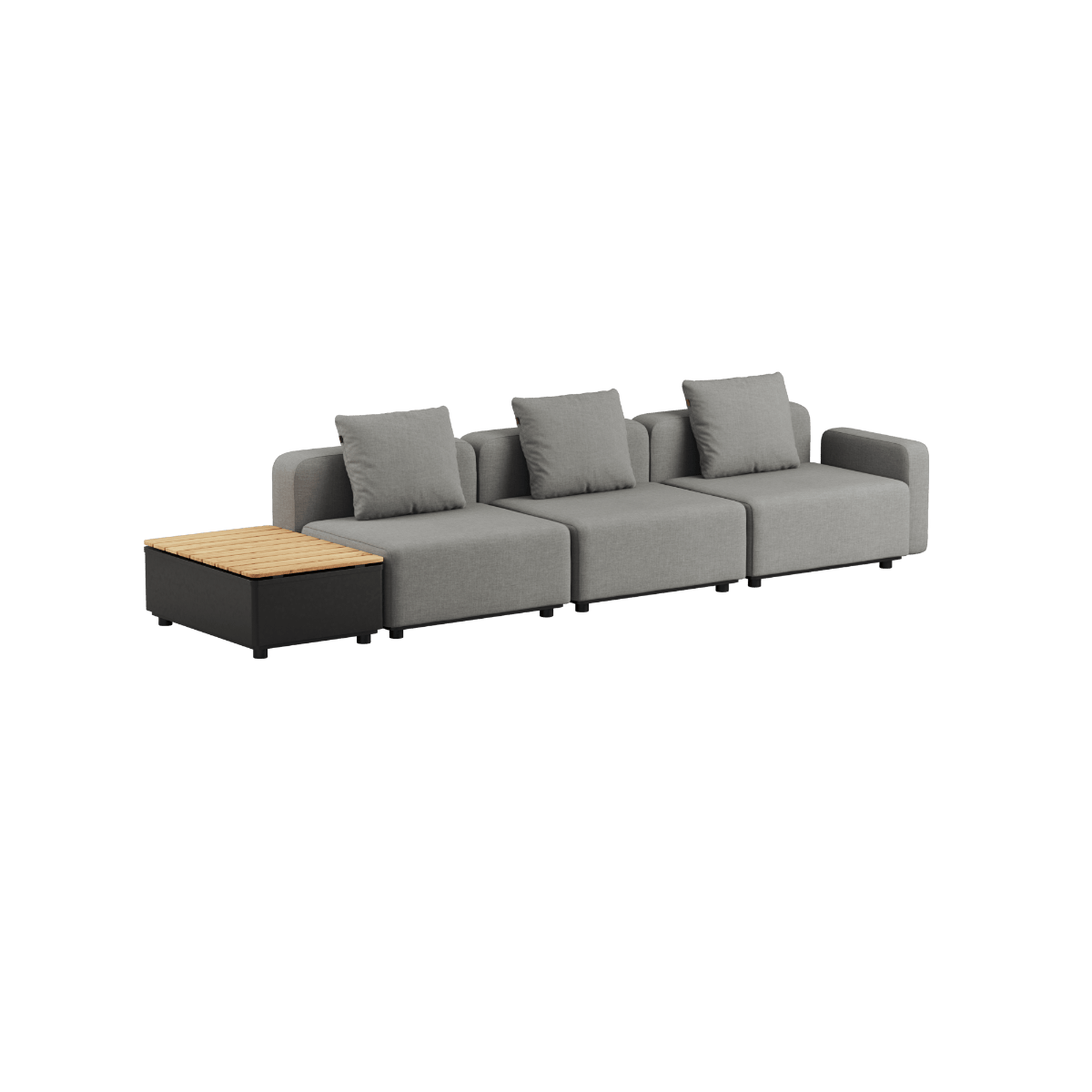 Cobana Lounge Sofa 3 - Sitzer in Cobana Brown mit Aluminiumrahmen und Patio Storage Table aus Teakholz. | Cobana Lounge Sofa - 3 seater w/ Patio Storage Table - Boucle Beige Mit Armlehnen Mit Hocker | SACKit