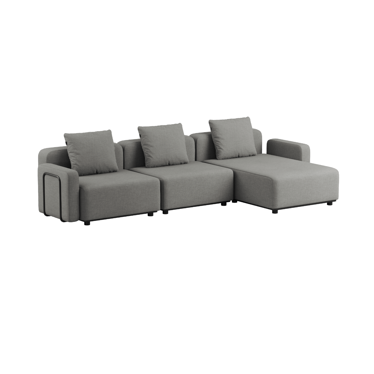 Schwarzes Cobana Lounge Sofa mit Chaiselongue und ohne Armlehnen aus pulverbeschichtetem Aluminiumrahmen. | Cobana Lounge Sofa - 3 Seater Chaise - Kirra Olive Ohne Armlehnen | SACKit