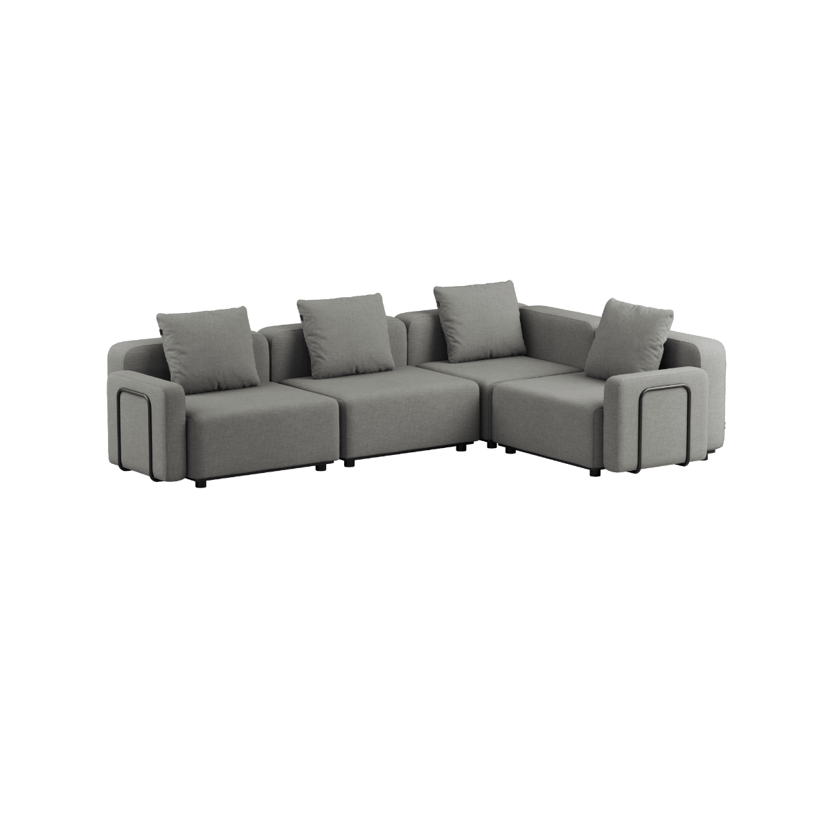 Cobana Lounge Sofa 4 - Sitzer Ecksofa in Kirra Grey mit Armlehnen, pulverbeschichteter Aluminiumrahmen und Outdoor - Textil. | Cobana Lounge Sofa - 4 seater corner sofa - Kirra Grey Mit Armlehnen | SACKit