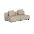 Beiges modulares Outdoor Sofa für zwei Personen mit klaren skandinavischen Linien und zwei Rückenkissen auf schwarzen Füßen von sackit für Garten und Terrasse