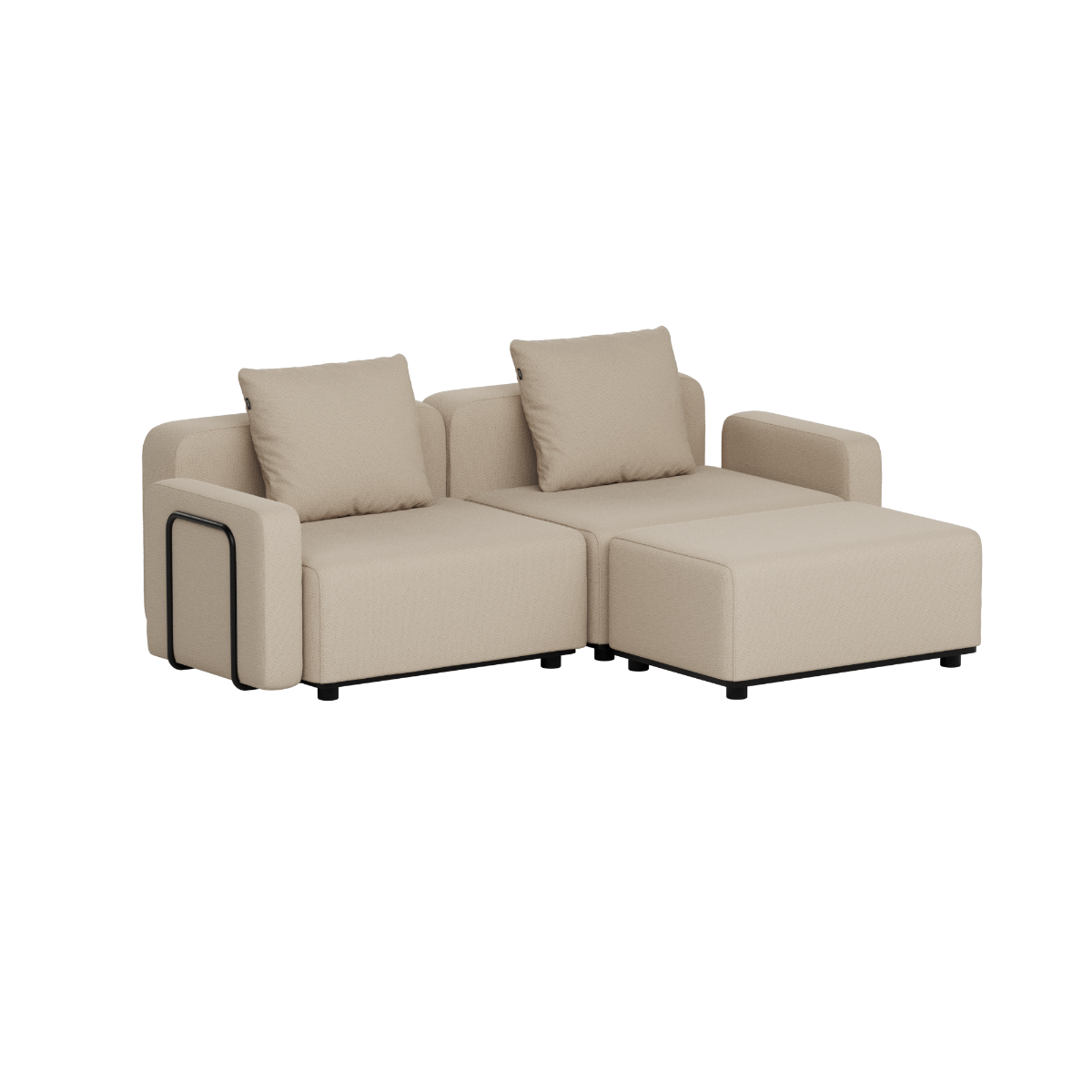 Beiges sackit Cobana Lounge Sofa für zwei Personen mit modularer Ottomane und weichen Rückenkissen für Garten Terrasse und Balkon