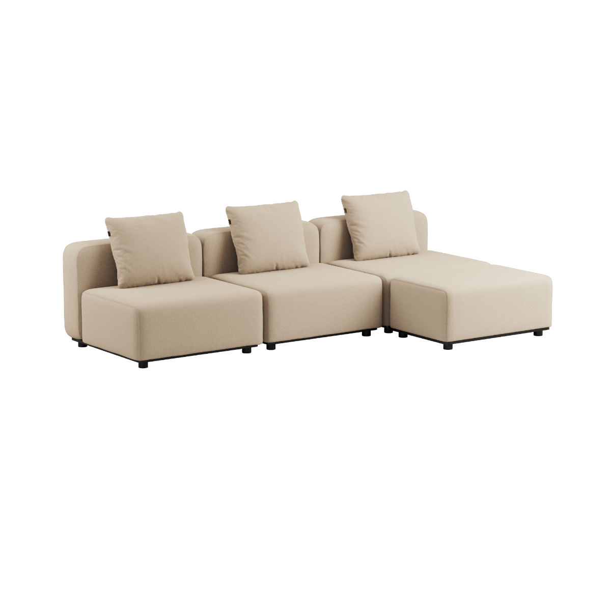 Schwarzes Cobana Lounge Sofa ohne Armlehnen, dreisitzig, modernes Outdoor - Modul mit klaren Linien. | Cobana Lounge Sofa - 3 seater - Kirra Indigo Mit Armlehnen Mit Hocker | SACKit