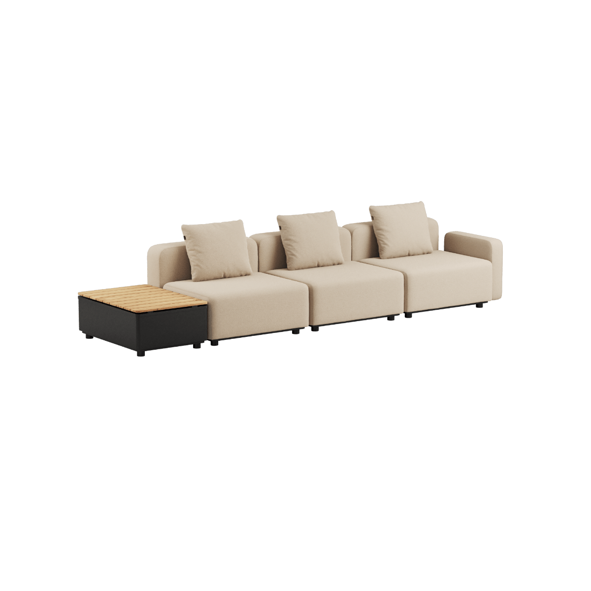 Cobana Lounge Sofa 3 - Sitzer in Bouclé Beige mit Patio Storage Table aus Aluminium und Teakholz | Cobana Lounge Sofa - 3 seater w/ Patio Storage Table - Boucle Beige Mit Armlehnen Mit Hocker | SACKit