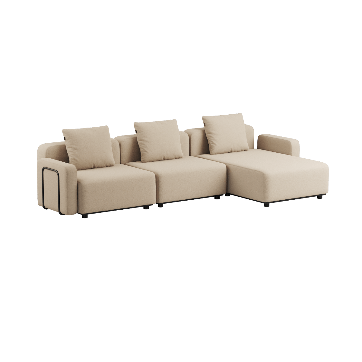 Schwarzes Cobana Lounge Sofa mit Chaise, modular, pulverbeschichteter Aluminiumrahmen, Outdoor - Design | Cobana Lounge Sofa - 3 Seater Chaise - Kirra Olive Ohne Armlehnen | SACKit