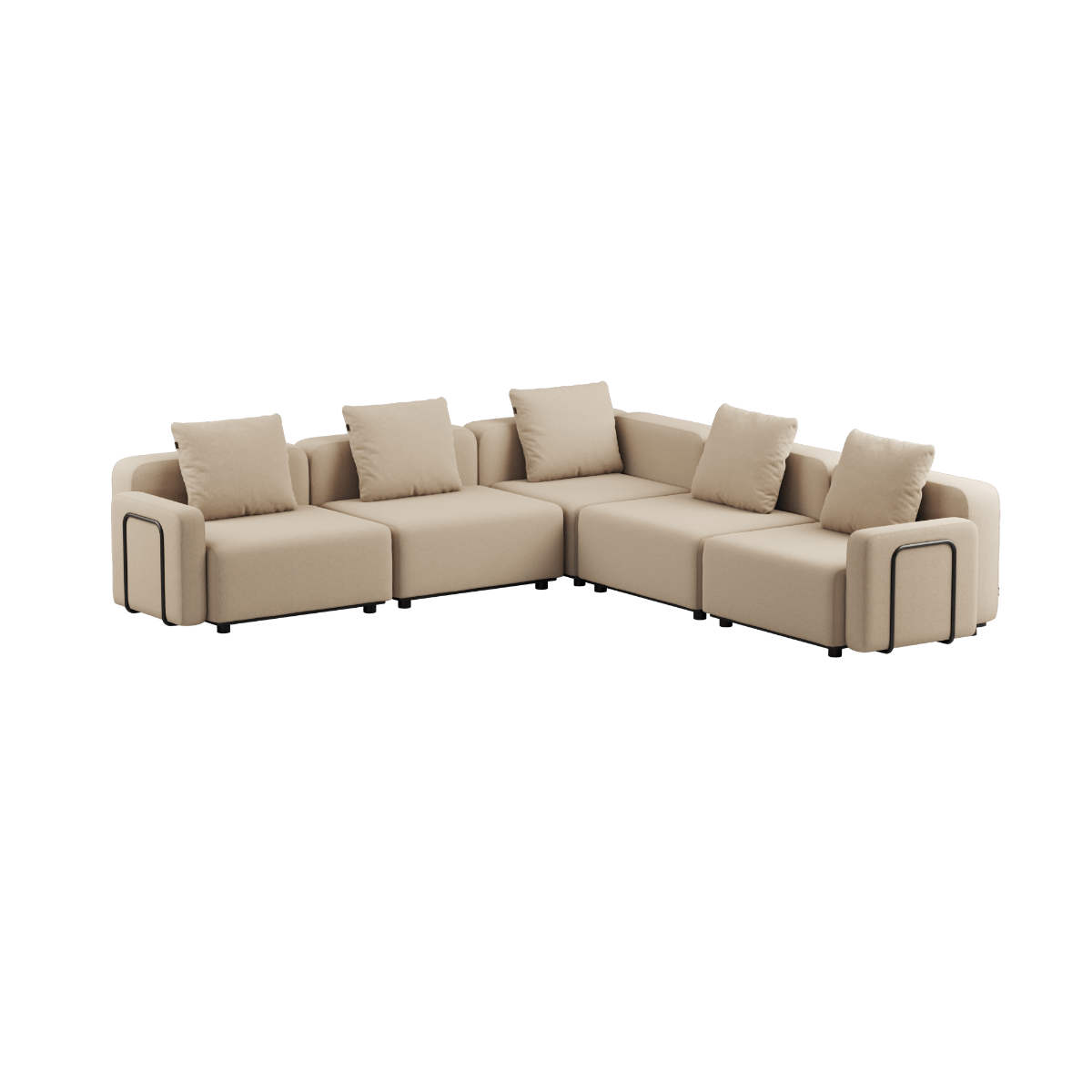 Ecksofa Cobana Lounge 5 - Sitzer in Bouclé Beige mit Armlehnen, pulverbeschichteter Aluminiumrahmen, Outdoor geeignet. | Cobana Lounge Sofa - 5 seater corner sofa - Boucle Beige Mit Armlehnen | SACKit