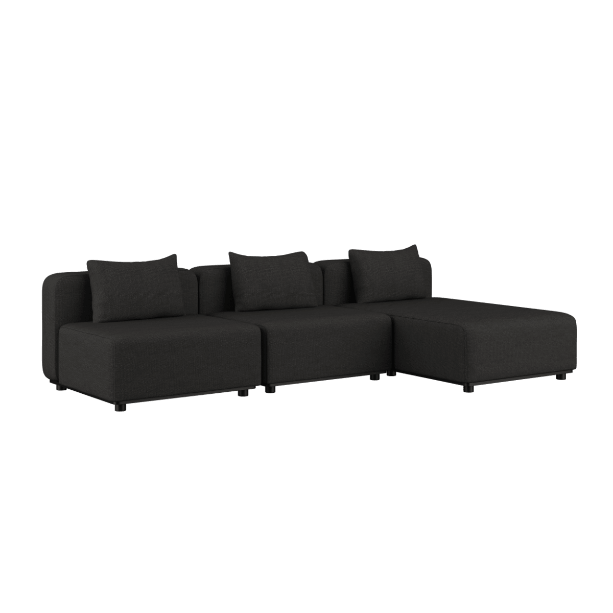 Cobana Lounge Sofa 3 - Sitzer Chaise in schwarzem, modularen Outdoor - Design mit klaren Linien und Kissen. | Cobana Lounge Sofa - 3 Seater Chaise - Cobana Black | SACKit