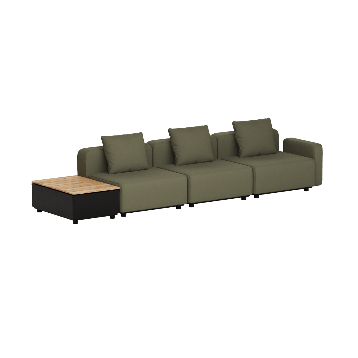 Cobana Lounge Sofa - 3 seater w/ Patio Storage Table | Cobana Lounge Sofa - 3 seater w/ Patio Storage Table - Kirra Olive Mit Armlehnen Ohne Hocker | SACKit