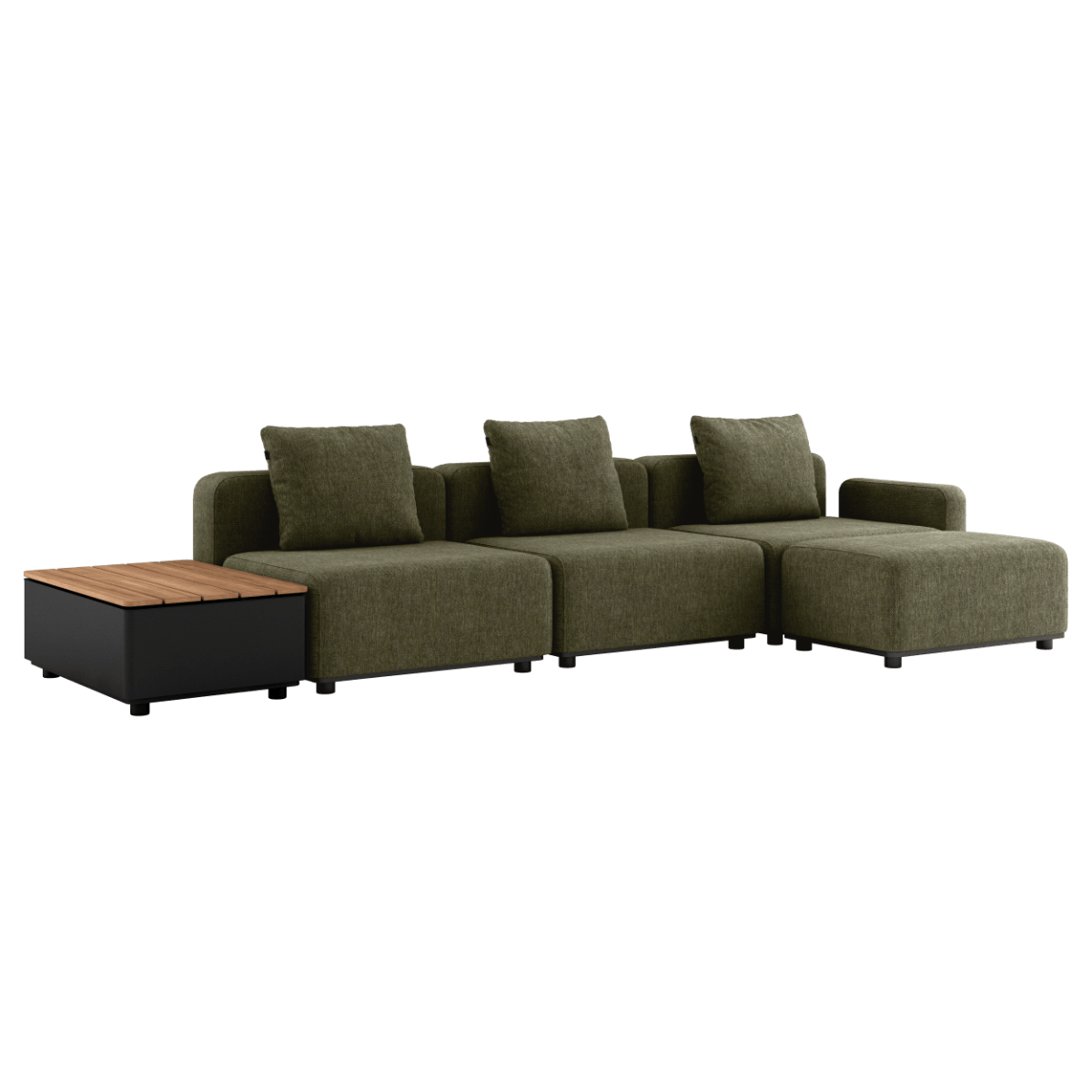 Cobana Lounge Sofa in Kirra Olive mit Hocker und Patio Storage Table aus Aluminium und Teakholz | Cobana Lounge Sofa - 3 seater w/ Patio Storage Table - Kirra Olive Mit Hocker | SACKit