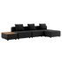 Schwarzes modulares Outdoor Sofa von sackit mit drei Sitzplätzen weichen Rückenkissen und seitlichem Stauraumtisch aus Teakholz für Garten und Balkon