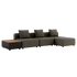 Dunkelgraues dreisitziges Outdoor Sofa mit drei Rückenkissen und seitlichem Aufbewahrungstisch aus Holz für Terrasse und Garten