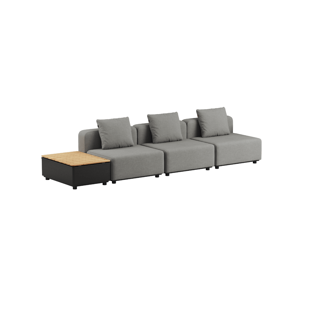Dreisitziges Cobana Lounge Sofa in Kirra Grey ohne Armlehnen und Hocker mit Patio Storage Table aus Aluminium und Teakholz | Cobana Lounge Sofa - 3 seater w/ Patio Storage Table - Kirra Grey Ohne Armlehnen Ohne Hocker | SACKit