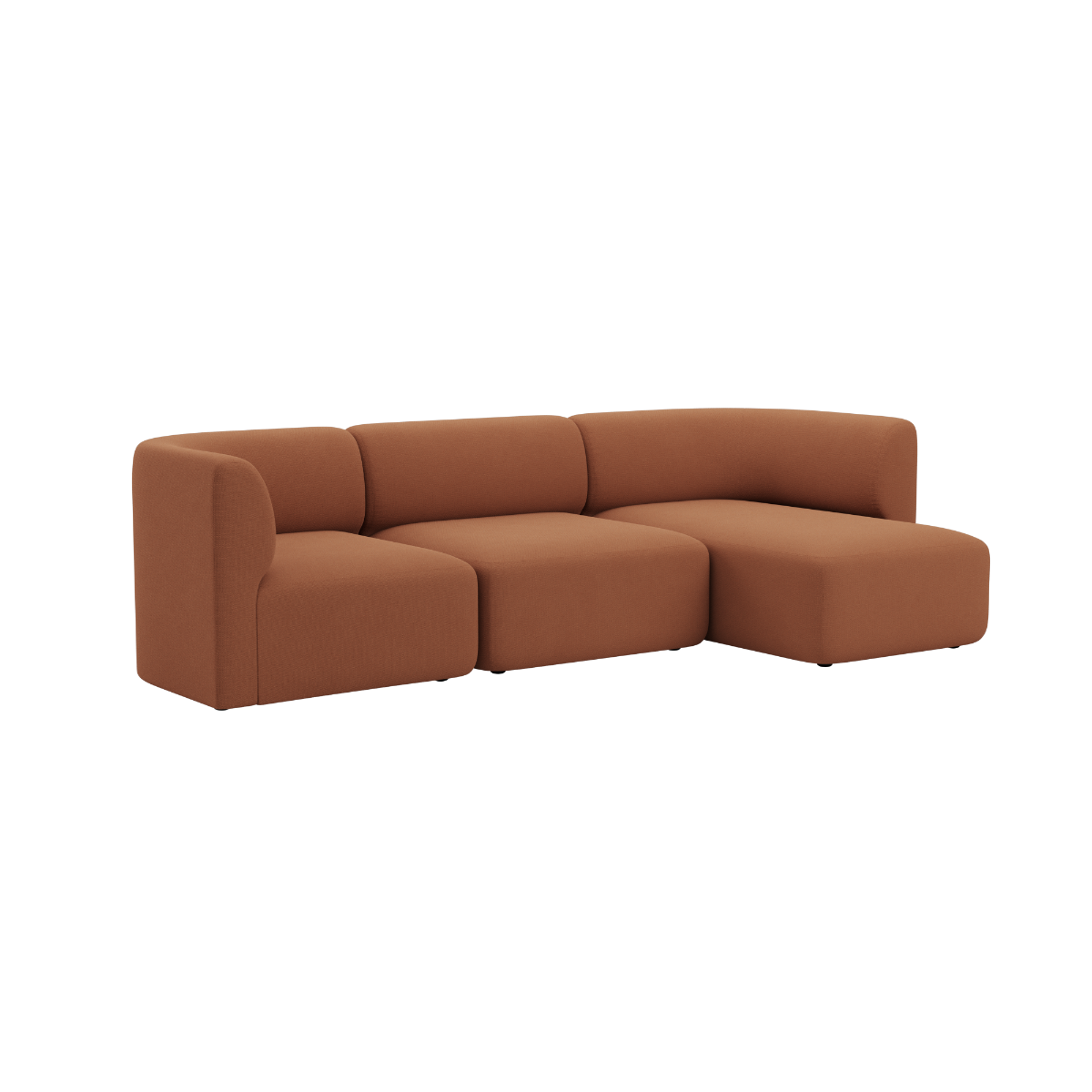 Braunes dreisitziges Sofa mit rechter Chaiselongue im skandinavischen Design von sackit