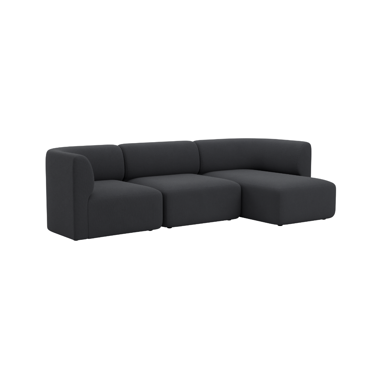 Schwarzes dreisitziges Sofa mit rechter Chaiselongue im skandinavischen Design von sackit für stilvolle und komfortable Wohnräume