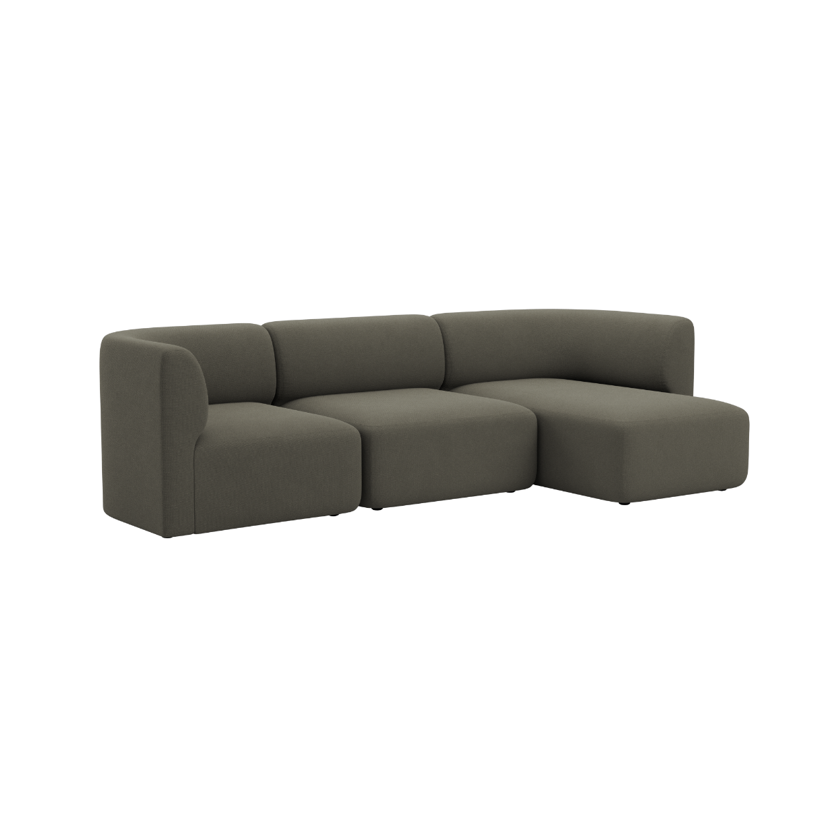 Dunkelgraues Fjord Sofa für drei Personen mit rechter Récamiere von sackit im ruhigen skandinavischen Design für stilvolle Innenräume