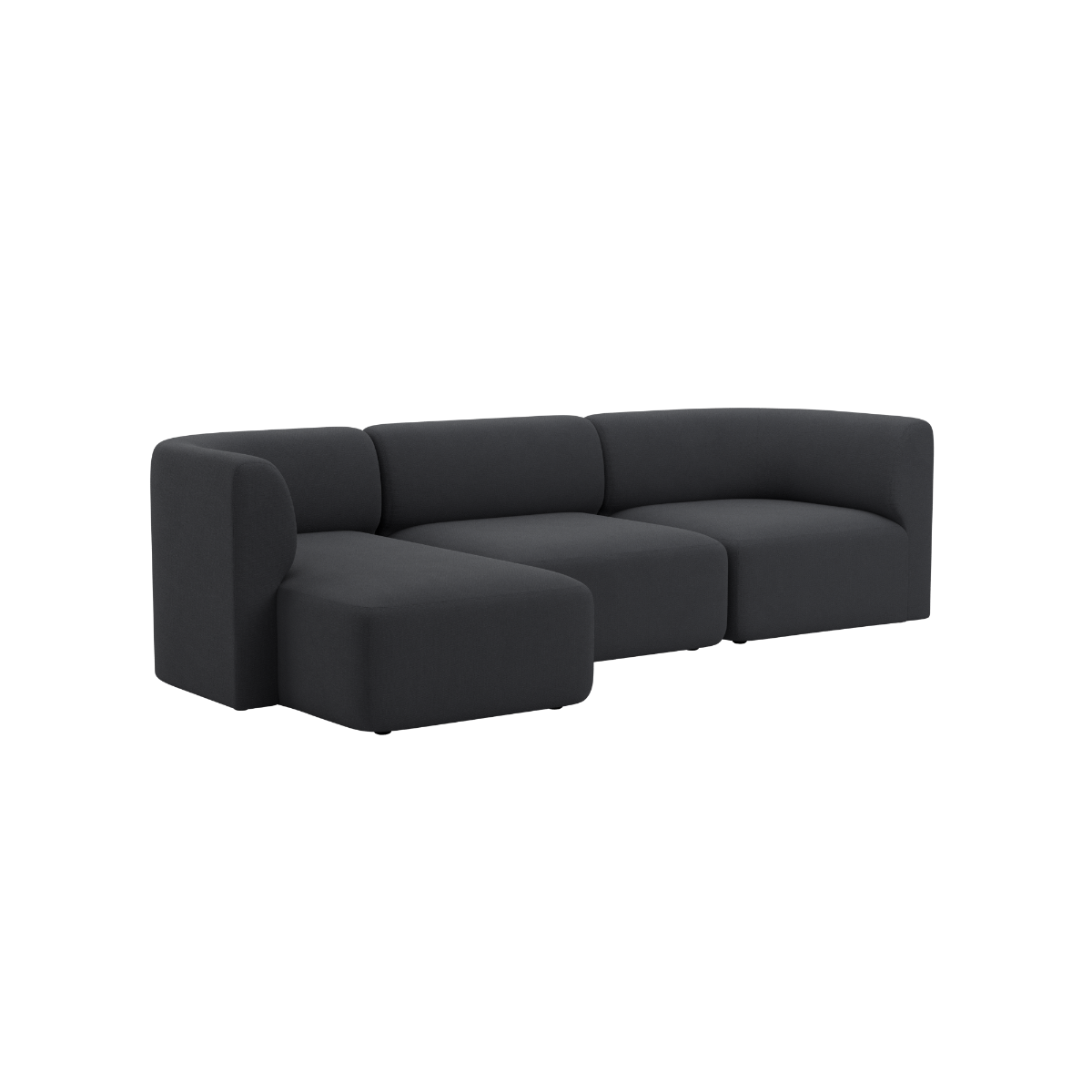 Dunkelgraues dreisitziges Sofa mit linker Chaiselongue im ruhigen skandinavischen Design von sackit für stilvolle Innenräume | Fjord Sofa - 3 Seater Chaise Left - Cosmo Slate | SACKit